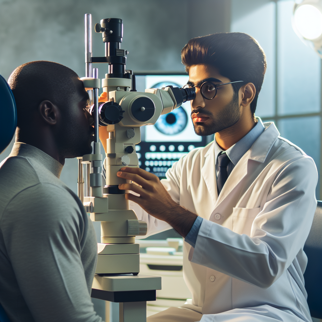 Oftalmólogo examinando los ojos de un paciente