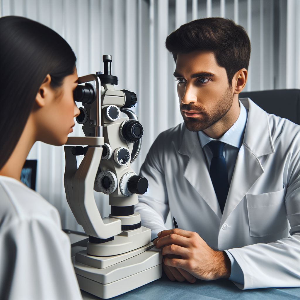 Oftalmólogo evaluando a un paciente con astigmatismo