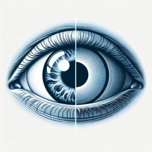 Diagrama de ojo con catarata y comparación de visión